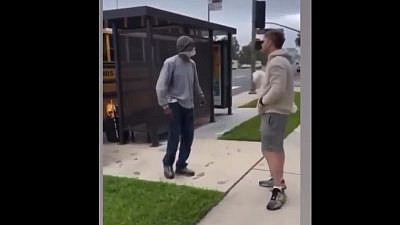 A Jewish man is verbally assaulted by anti-Semitic language before loading his children onto a bus to go to summer camp on June 21, 2021. Source: Twitter.