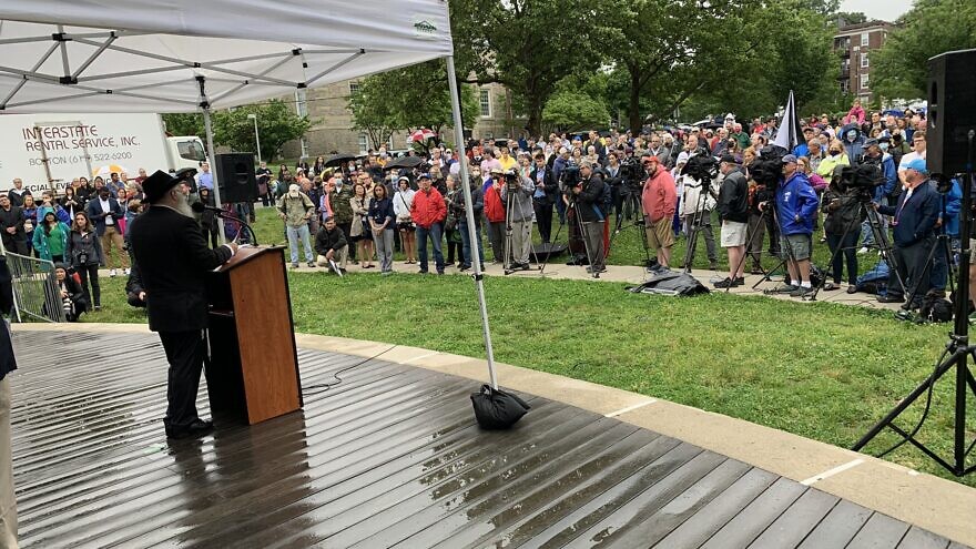 A unity rally in Boston to show solidarity with the Jewish community one day after a Chabad rabbi was stabbed outside of a Jewish day school, July 2, 2021. Source: Israel Consul General/Twitter.
