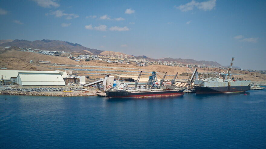 A docked ship in Eilat, April 12, 2018. Photo by Menachem Lederman/Flash90.
