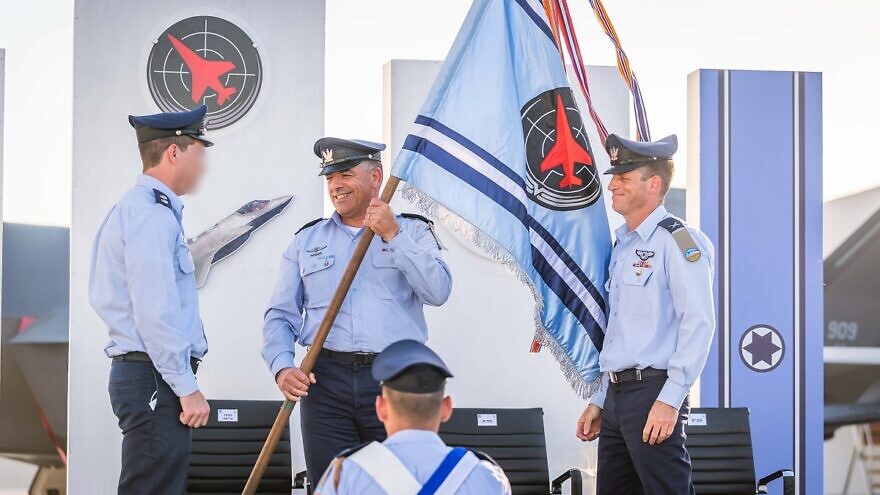 Israeli Air Force Commander Maj. Gen. Amikam Norkin (center) at a ceremony marking the launch of the 117 Squadron, July 1, 2021. Credit: IAF.