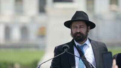 Rabbi Shlomo Noginski, who was targeted by a terrorist in Boston for being a Jew, speaks at the “No Fear: A Rally in Solidarity With the Jewish People” on the National Mall in Washington, D.C., on July 11, 2021. Credit: Chris Kleponis.