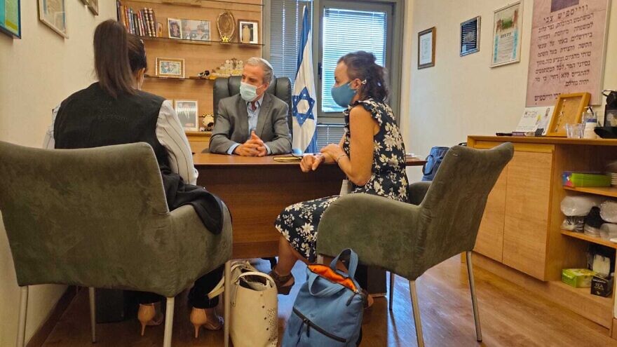 Israeli Intelligence Minister Elazar Stern with Liz Kanter, TikTok's director of government relations and public policy in Jerusalem on July 19, 2021. Credit: Courtesy.