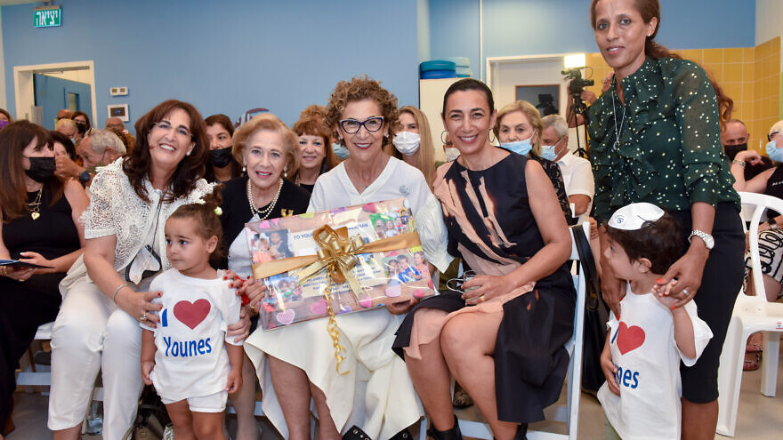 Soraya Nazarian (center) and her daughter, Dr. Sharon Nazarian (right), and WIZO president Esther Mor (center left) and WIZO chairperson Anita Friedman (left) at a ceremony dedicating the new day-care center in Tel Aviv. Credit: Courtesy.