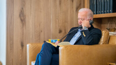 U.S. President Joe Biden on the phone with Secretary of State Antony Blinken, Secretary of Defense Lloyd Austin and National Security Advisor Jake Sullivan about ongoing efforts to safely drawdown the civilian footprint in Afghanistan. Source: White House/Twitter.
