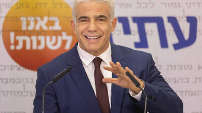 Yesh Atid Party head Yair Lapid speaks during a faction meeting at the Knesset, on July 19, 2021. Photo by Yonatan Sindel/Flash90.