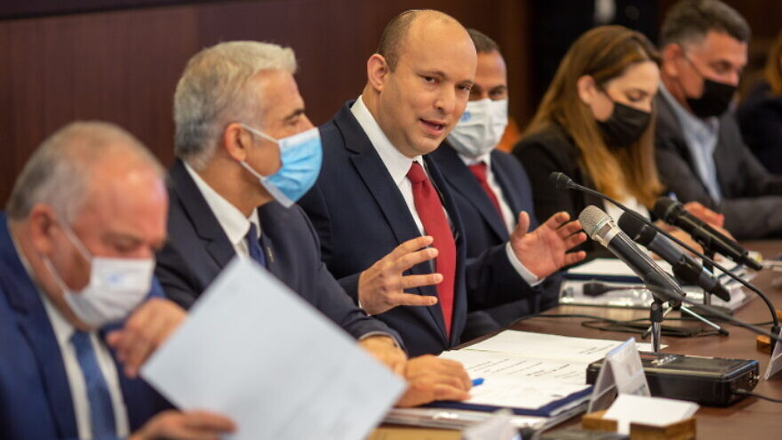 Israeli Prime Minister Naftali Bennett leads a Cabinet meeting at the Prime Minister's Office in Jerusalem, Aug. 1, 2021. Photo by Emil Salman/Flash90.