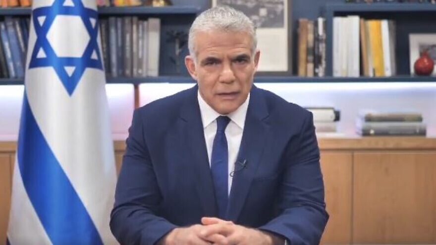 Israeli Foreign Minister Yair Lapid issues a video statement on Poland's passage of a law that severely limits restitution for property stolen by the Nazis during the Holocaust and confiscated by the post-WWII communist regime. Aug. 14, 2021. Source: Twitter.