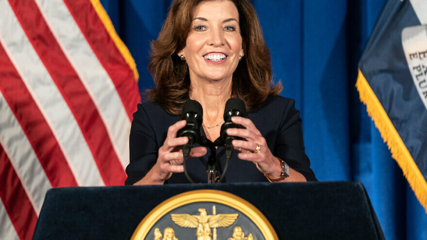 Lt. Gov. Kathy Hochul addresses the people of New York at the State Capitol Building. Credit: Lev Radin/Shutterstock.