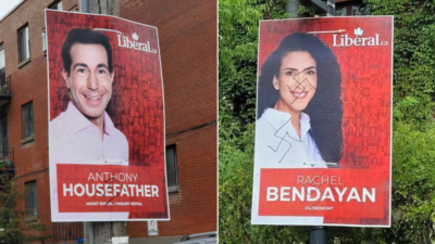 The election Jewish MPs in Montreal targeted with anti-Semitic graffiti. Credit: Friends of Simon Wisenthal Center.