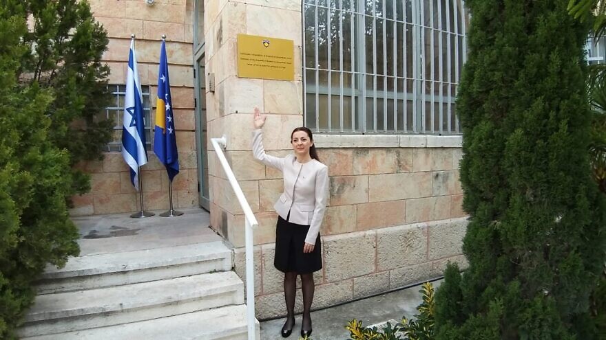 Ines Demiri, the chargé d’affaires of Kosovo, in front of the country's embassy in Jerusalem. Source: Ines Demiri/Twitter.