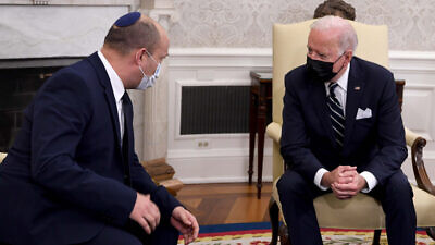 U.S. President Joe Biden meets with Israeli Prime Minister Naftali Bennett at the White House in Washington, D.C., Aug. 27, 2021. Photo by Avi Ohayon/GPO.
