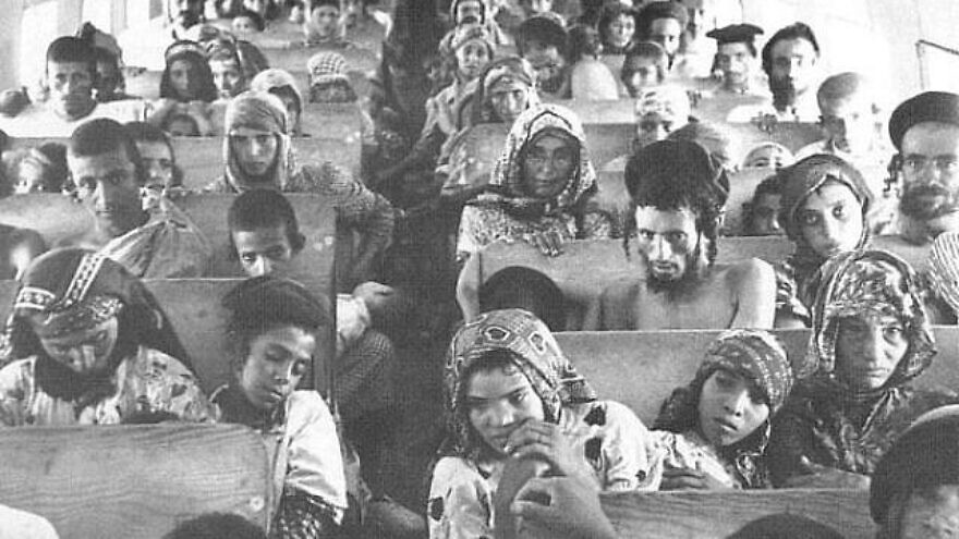 Yemeni Jews aboard a plane to Israel during “Operation Magic Carpet” in 1949. Credit: Wikimedia Commons.