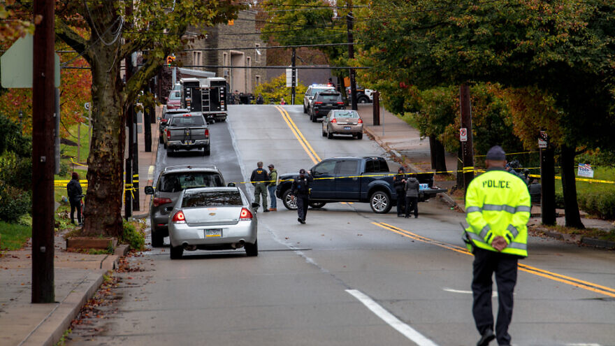 Local and state police secure the area around Tree of Life*Or L’Simcha Synagogue in Pittsburgh on Oct. 27, 2018. Credit: Shutterstock/Brendt A Petersen.
