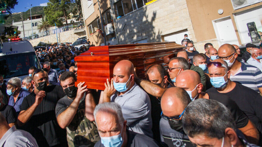 The funeral of Sahar Ismail, the education minister's aide for Arab society, in the northern Israeli town of Rameh on Aug. 16, 2021. Photo by Flash90.