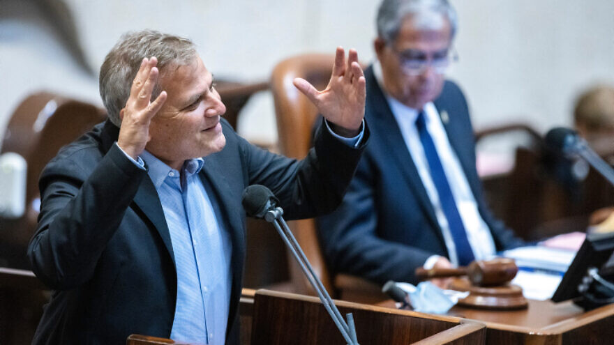 Israeli Health Minister Nitzan Horowitz addresses the Knesset during a memorial ceremony marking 26 years since the assassination of former Israeli Prime Minister Yitzhak Rabin, at the Knesset, in Jerusalem, Oct. 18, 2021. Photo by Olivier Fitoussi/Flash90.