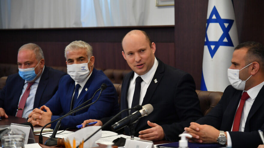 Israeli Prime Minister Naftali Bennett leads a cabinet meeting at the Prime Minister's Office in Jerusalem, Oct. 24, 2021. Photo by Yoav Dudkevitch/Pool