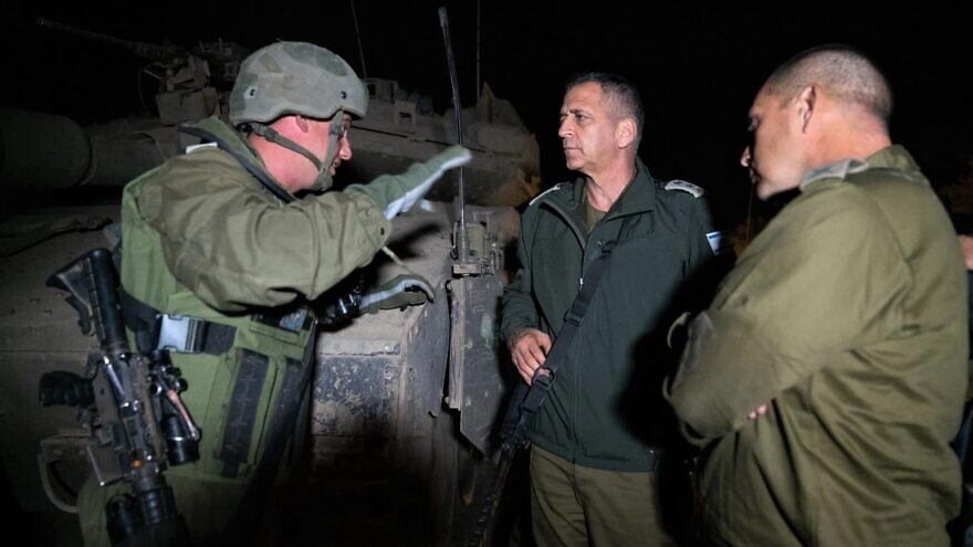 Israel Defense Forces Chief of Staff Lt. Gen. Aviv Kochavi visits the Nahal Brigade on the Golan Heights during a nighttime war drill on Oct. 25, 2021. Credit: IDF SPokesperson's Unit.