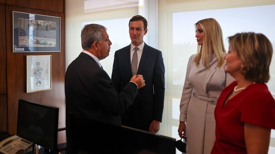 Former senior adviser in the Trump administration Jared Kushner, who now heads the Abraham Accords Institute for Peace, and his wife, Ivanka Trump, with Knesset Speaker Michael Levy, Oct. 11, 2021. Photo by Noam Moskowitz/Knesset.