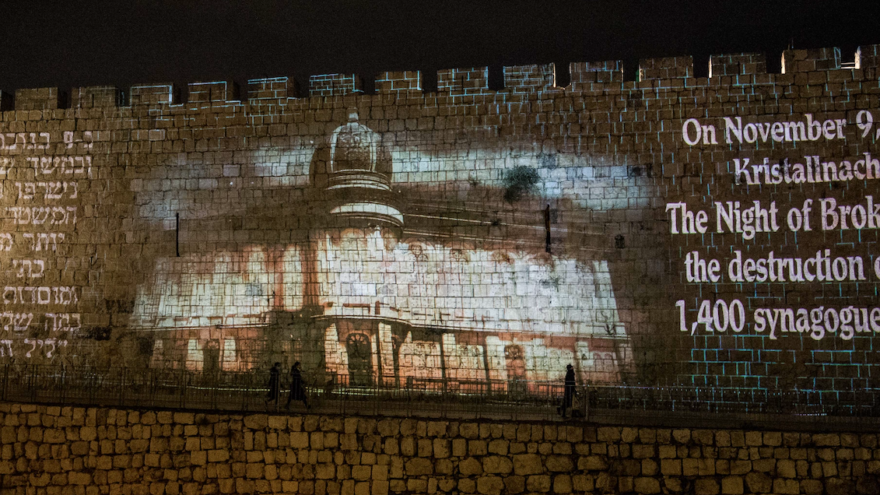 The International March of the Living’s “Let There Be Light” initiative as portrayed on the walls of Jerusalem. Photo by Olivier Fitoussi.
