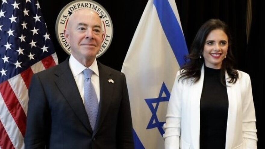 U.S. Homeland Security Secretary Alejandro Mayorkas with Israeli Interior Minister Ayelet Shaled. Source: Twitter.