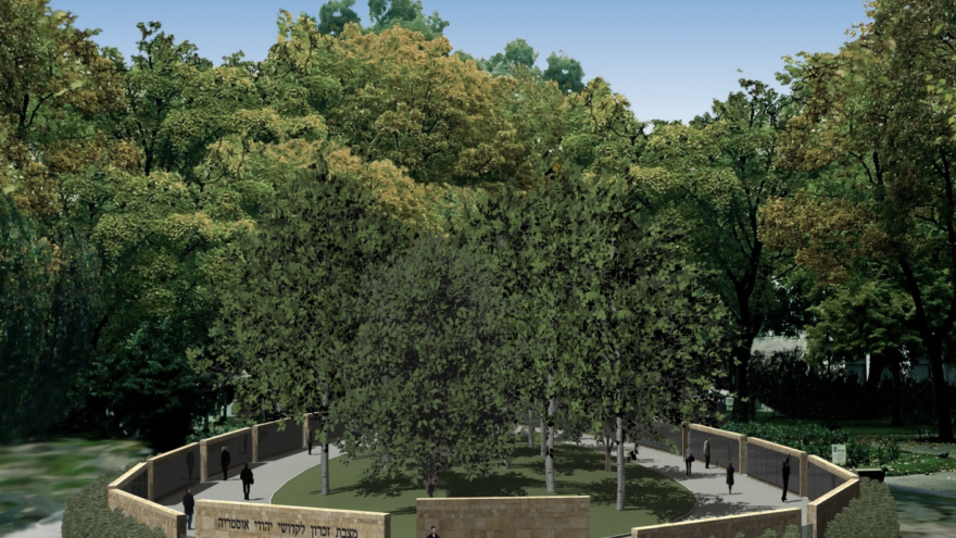 An artist depiction of the Shoah Wall of Names Memorial to be located in Ostarrichi Park in the center of Vienna. Credit: Shoah Wall of Names.