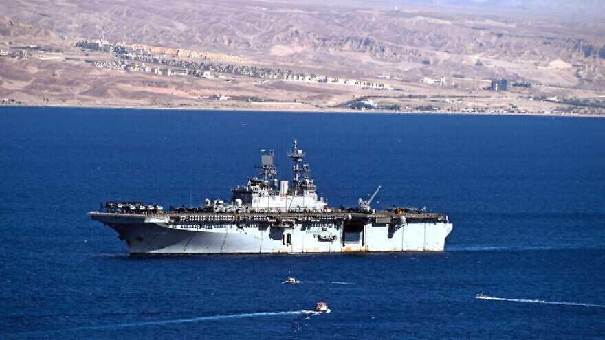 An American Navy ship seen in the Port of Eilat on the Red Sea, June 8, 2021. Photo by Flash90.