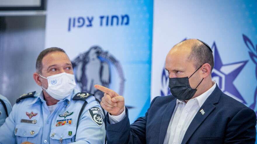 Israeli Prime Minister Naftali Bennett with Israel Police Commissioner Yaakov Shabtai at a press conference in Tel Aviv, Nov. 9, 2021. Photo by Yossi Aloni/Flash90.