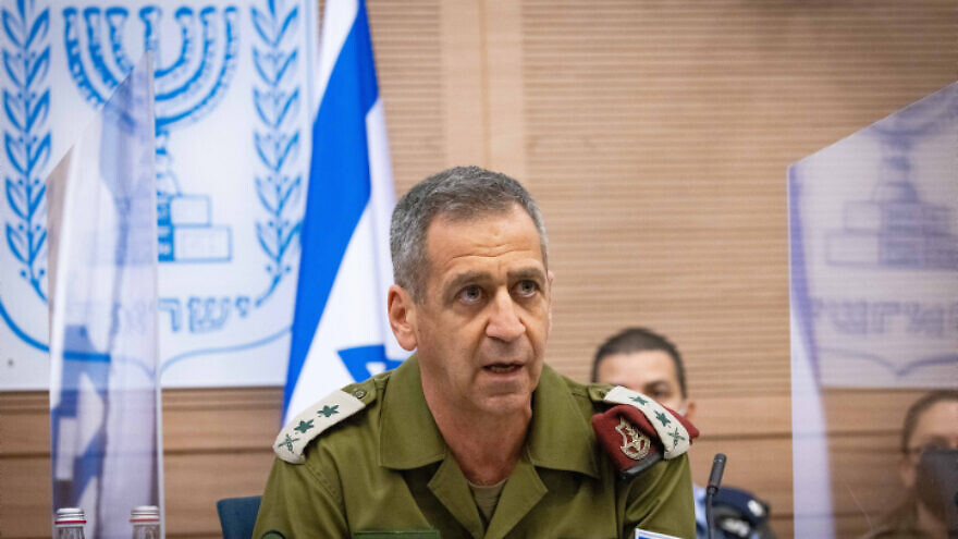 IDF Chief of Staff Aviv Kochavi attends a Defense and Foreign Affairs Committee meeting at the Knesset, the Israeli parliament in Jerusalem on November 09, 2021. Photo by Yonatan Sindel/Flash90