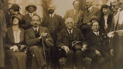 Lord Arthur Balfour in British Mandatory Palestine, with Vera and Chaim Weizmann (seated, at left), Nahum Sokolow and others in 1925. Credit: Avital Efrat via Wikimedia Commons.
