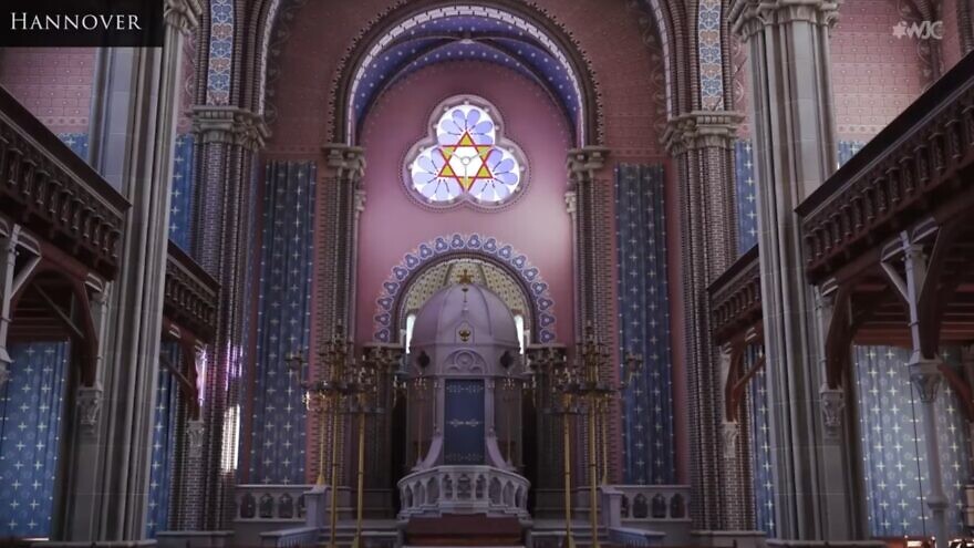 A digital reconstruction of the Synagogue at Rote Reihe 6 in Hannover, Germany, destroyed during Kristallnacht in 1938. Source: Screenshot.
