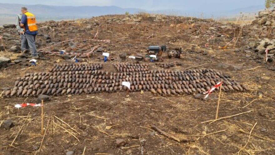 Mortar shells from a newly discovered pre-1967 Syrian bunker in the Golan Heights, Nov. 2, 2021. Credit: Mine Action Authority/Israeli Defense Ministry.