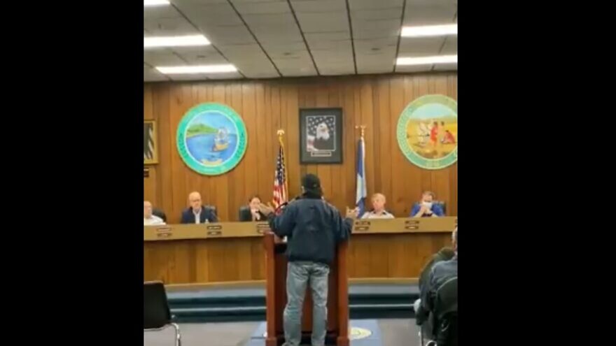 New York state resident Nick Colella spoke at a town council meeting in Haverstraw, N.Y., where he threatened to run over Jews, Nov. 10, 2021. Source: Screenshot.