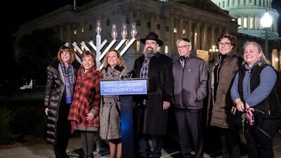 A menorah was set up on the House Triangle of the capitol grounds for the first outdoor lighting at the Capitol, organized by Rabbi Levi Shemtov, executive vice president of American Friends of Lubavitch (Chabad) and Rep. Debbie Wasserman Schultz (D-Fla.). Photo by Dmitriy Shapiro.