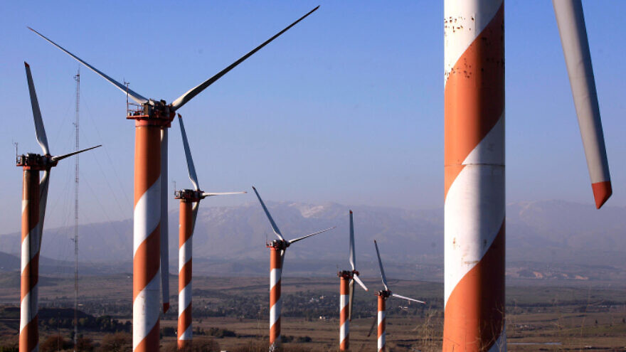 Wind turbines in the Golan Heights, March 8, 2007. Photo by Nati Shohat/Flash90.