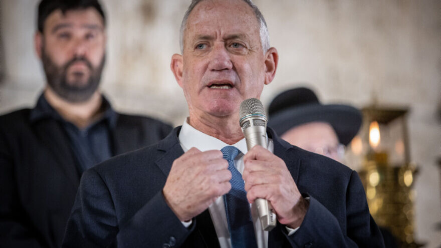 Israeli Defense Minister Benny Gantz during a ceremony on the first night the Jewish holiday of Hanukkah, at the Western Wall in Jerusalem Old City, Nov. 28, 2021. Photo by Flash90.