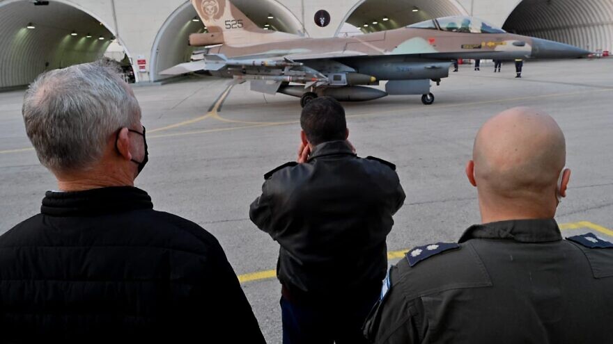 Defense Minister Benny Gantz touring the Ramat David Air Force Base in northern Israel. Dec. 28, 2021. Source: Twitter/Benny Gantz.
