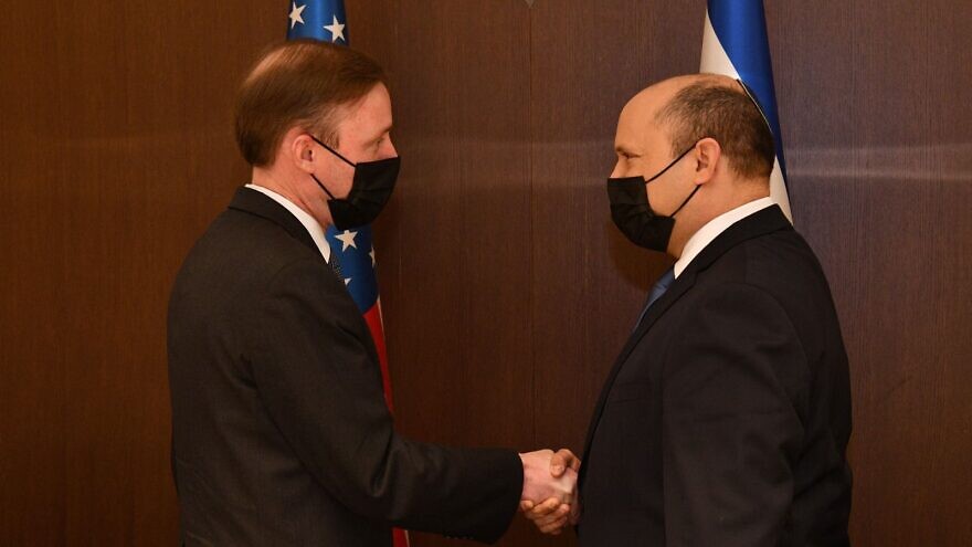 U.S. National Security Advisor Jake Sullivan meets with Israeli Prime Minister Naftali Bennett in Jerusalem on Dec. 22, 2021. Credit: Haim Zach/GPO.