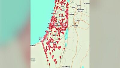 A map of Israeli targets published by "The Tehran Times" includes nearly every populated part of the country, December 2021. Source: www.mehrnews.com.