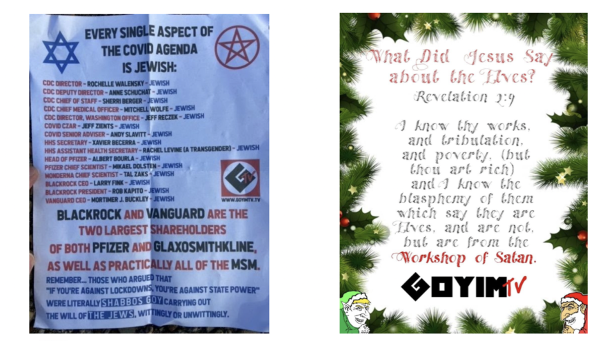 An example of anti-Semitic fliers found in at least eight states blaming Jews for COVID-19, December 2021. Source: Secure Community Network.