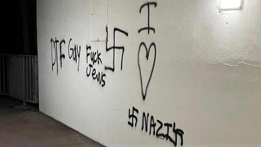 Anti-Semitic graffiti scrawled inside a tunnel near the Idaho Anne Frank Human Rights Memorial in Boise, Dec. 4, 2021. Source: Screenshot.