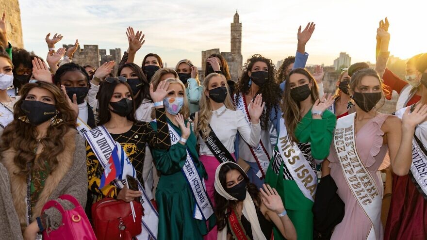 “Miss Universe” contestants visit the Old City of Jerusalem ahead of the 70th edition of the pageant, held in Israel for the first time, Dec. 1, 2021. Photo by Olivier Fitoussi/Flash90.