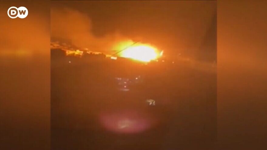 The explosion of a Hamas arms warehouse in Tyre, Lebanon. Source: Deutsche Welle, YouTube screenshot.