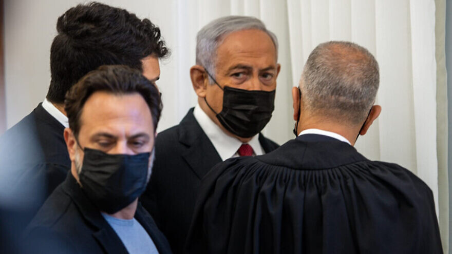 Former Israeli prime minister Benjamin Netanyahu seen as he arrives for a court hearing at the District Court in Jerusalem on November 22, 2021, Photo by Oren Ben Hakoon/POOL