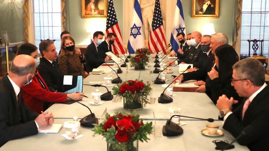 U.S. Secretary of State Antony Blinken hosting a delegation of Israelis led by Defense Minister Benny Gantz at the State Department. Dec. 9, 2021. Credit: Benny Gantz/Twitter.