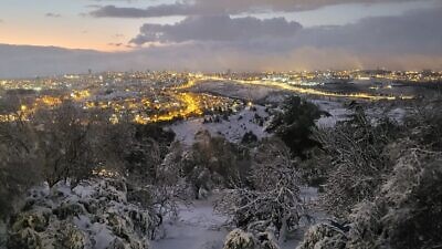 Snow in Nebi Samuel Park. Credit: Israel Nature and Parks Authority.