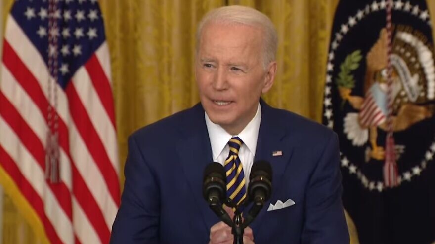 U.S. President Joe Biden at a White House press conference on Jan. 19, 2022. Source: Screenshot.