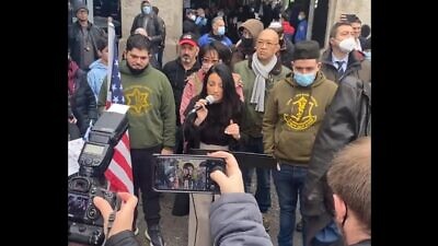 New York City Councilwoman Inna Vernikov speaking at a rally against anti-Semitism. Jan. 2, 2022. Source: Screenshot.