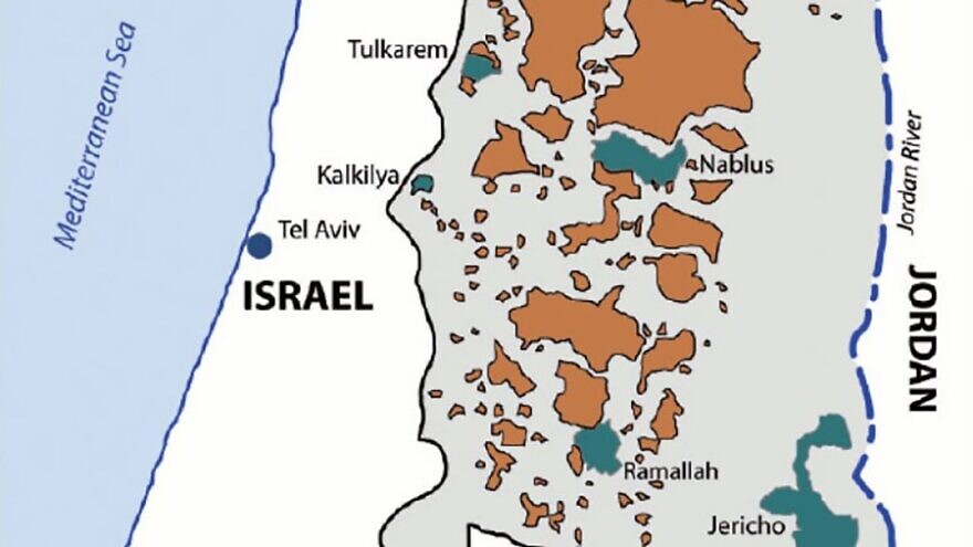 The Oslo Accords Map of the West Bank, 1995 (Area C is in gray). Source: Center for Israel Education.