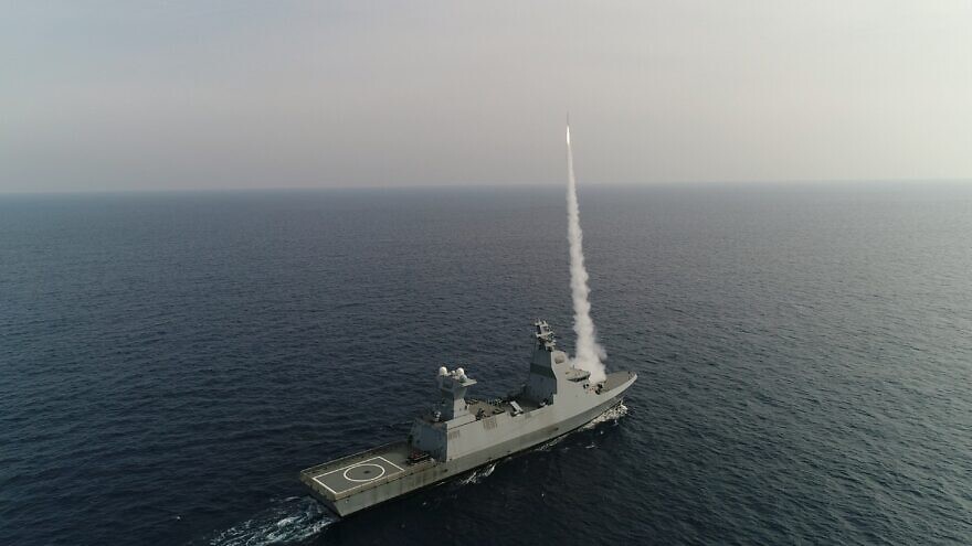 A live-fire test of the "C-Dome" defense system from aboard the INS Magen missile corvette. Credit: Israeli Ministry of Defense.