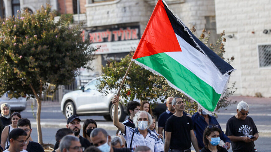 A protest in Sakhnin marking the 21st anniversary of the October 2000 riots, in which 13 Arab Israelis were killed in clashes with police, Oct. 2, 2021. Photo by Alon Nadav/Flash90.